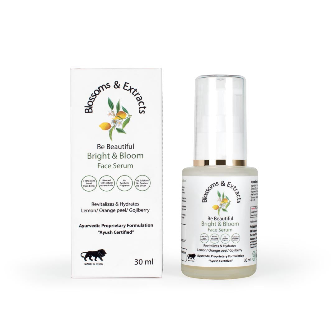 Blossoms & Extracts BRIGHT & BLOOM FACE SERUM Glow Brighter, Shine Naturally, Mandarin Extract, Goji Berry Extract, Licorice Extract, Aloe Vera Extract