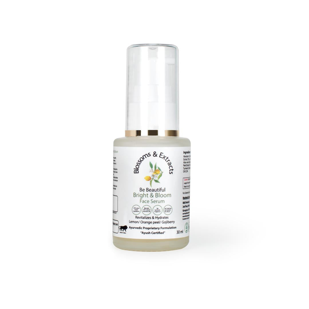 Blossoms & Extracts BRIGHT & BLOOM FACE SERUM Glow Brighter, Shine Naturally, Mandarin Extract, Goji Berry Extract, Licorice Extract, Aloe Vera Extract
