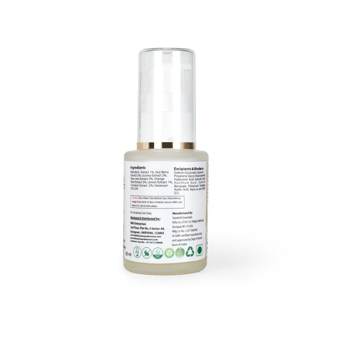 Blossoms & Extracts BRIGHT & BLOOM FACE SERUM Glow Brighter, Shine Naturally, Mandarin Extract, Goji Berry Extract, Licorice Extract, Aloe Vera Extract