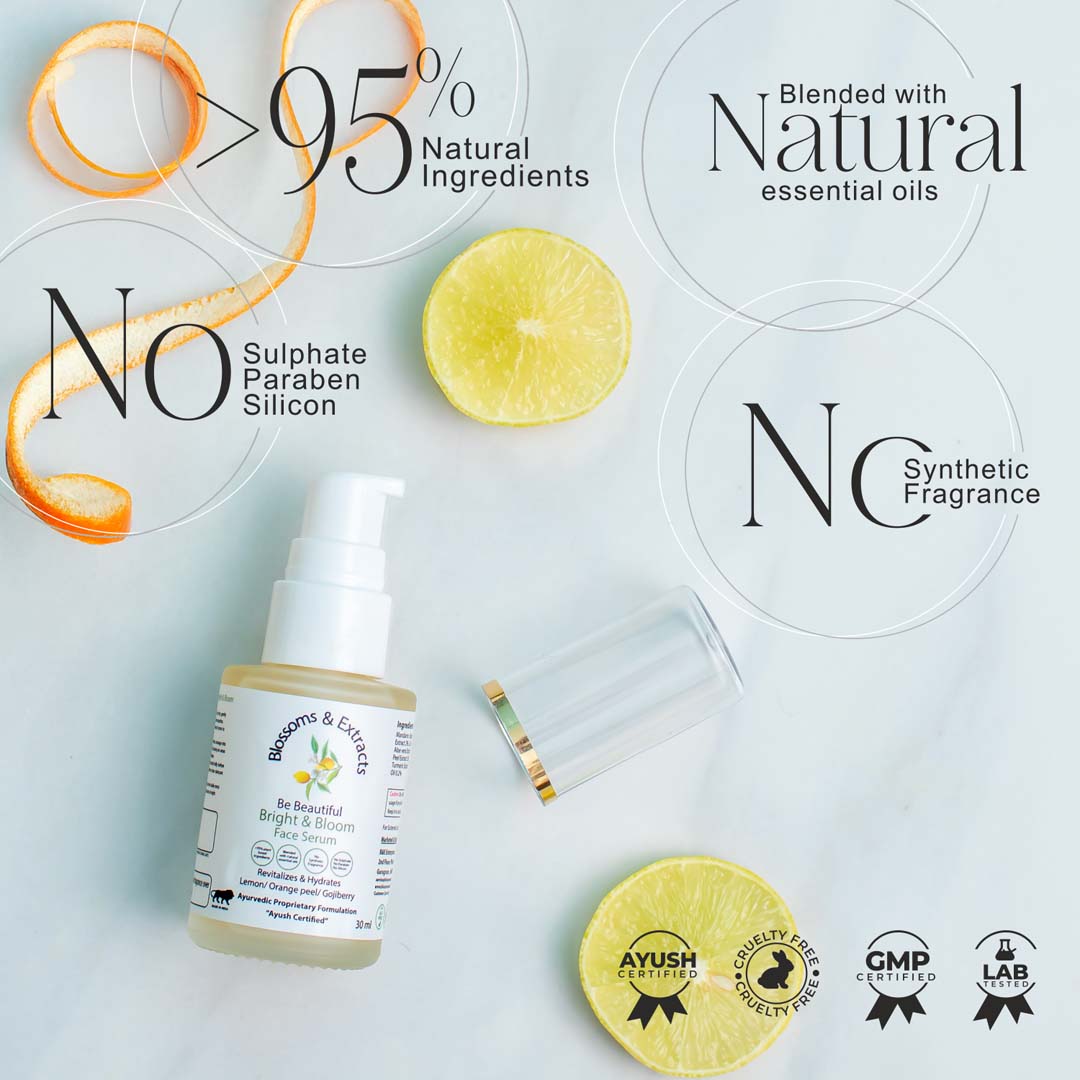 Blossoms & Extracts BRIGHT & BLOOM FACE SERUM Glow Brighter, Shine Naturally, Mandarin Extract, Goji Berry Extract, Licorice Extract, Aloe Vera Extract