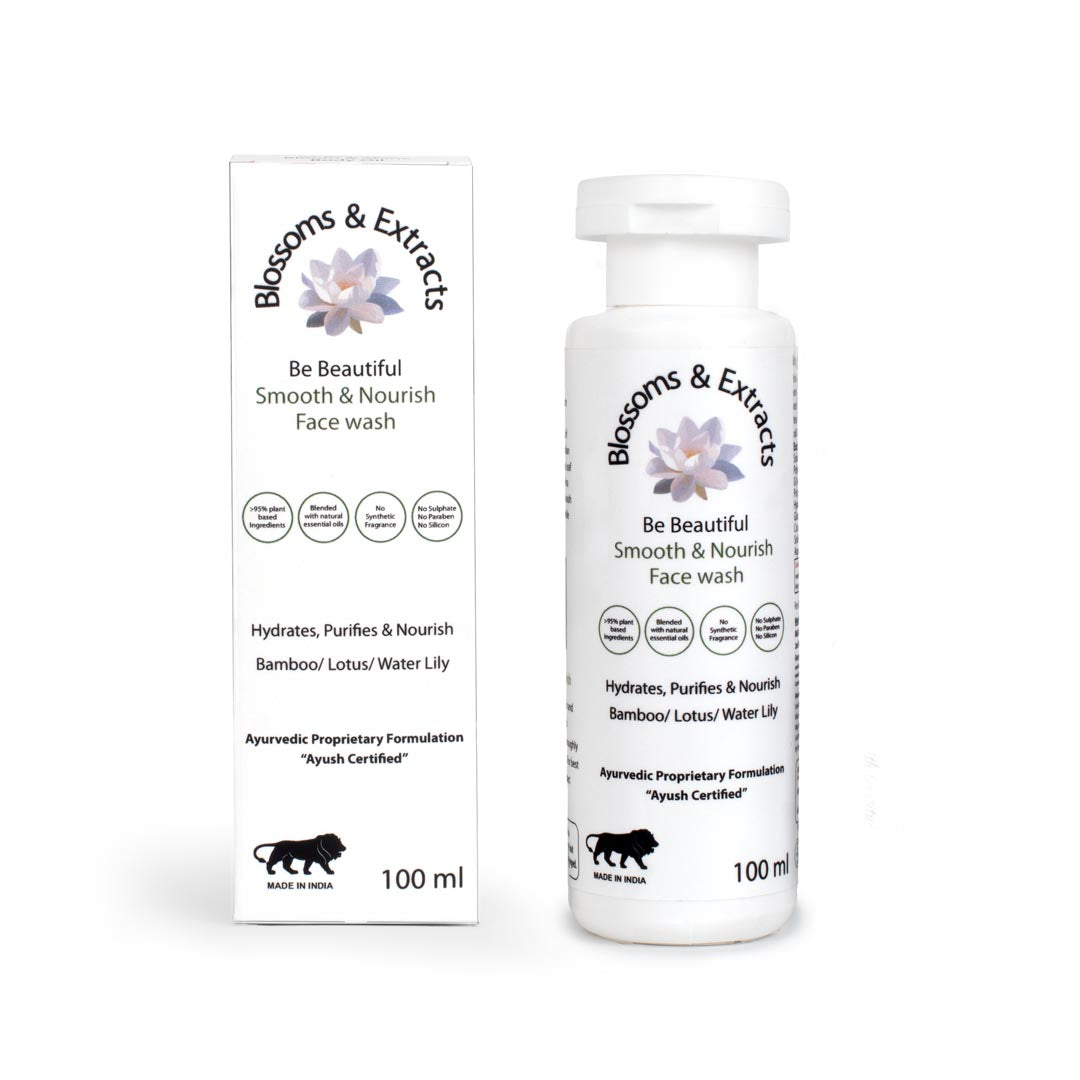 Blossoms & Extracts SMOOTH & NOURISH FACE WASH, Indian Ginseng Extract, Bamboo Extract, Gotu Kola Extract, Licorice Extract