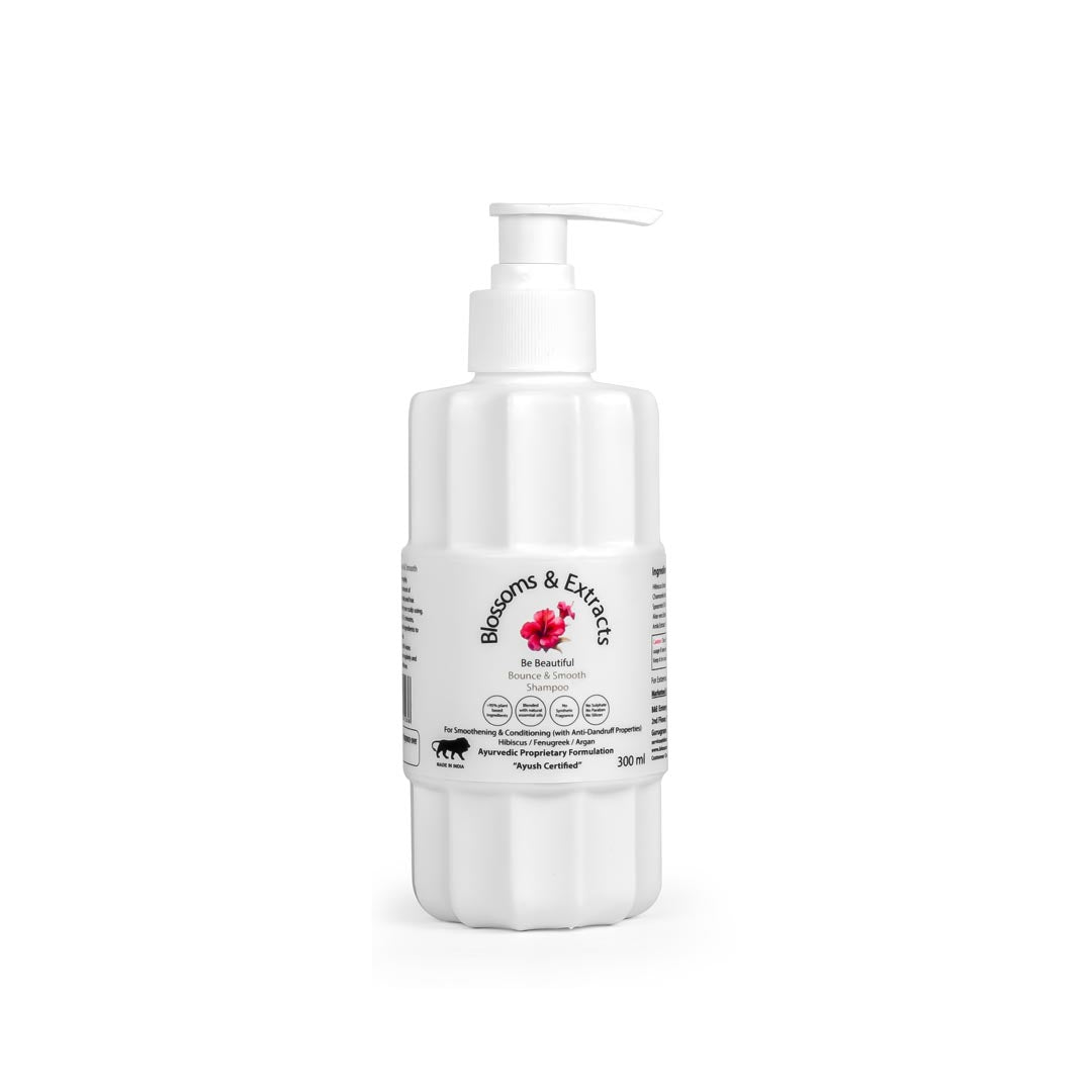 Blossoms & Extracts BOUNCE & SMOOTH Shampoo for Smoothening & Conditioning Shampoo with Hibiscus/ Fenugreek & Argan Oil (Blended with Essential Oils & Ayurvedic Herbs)