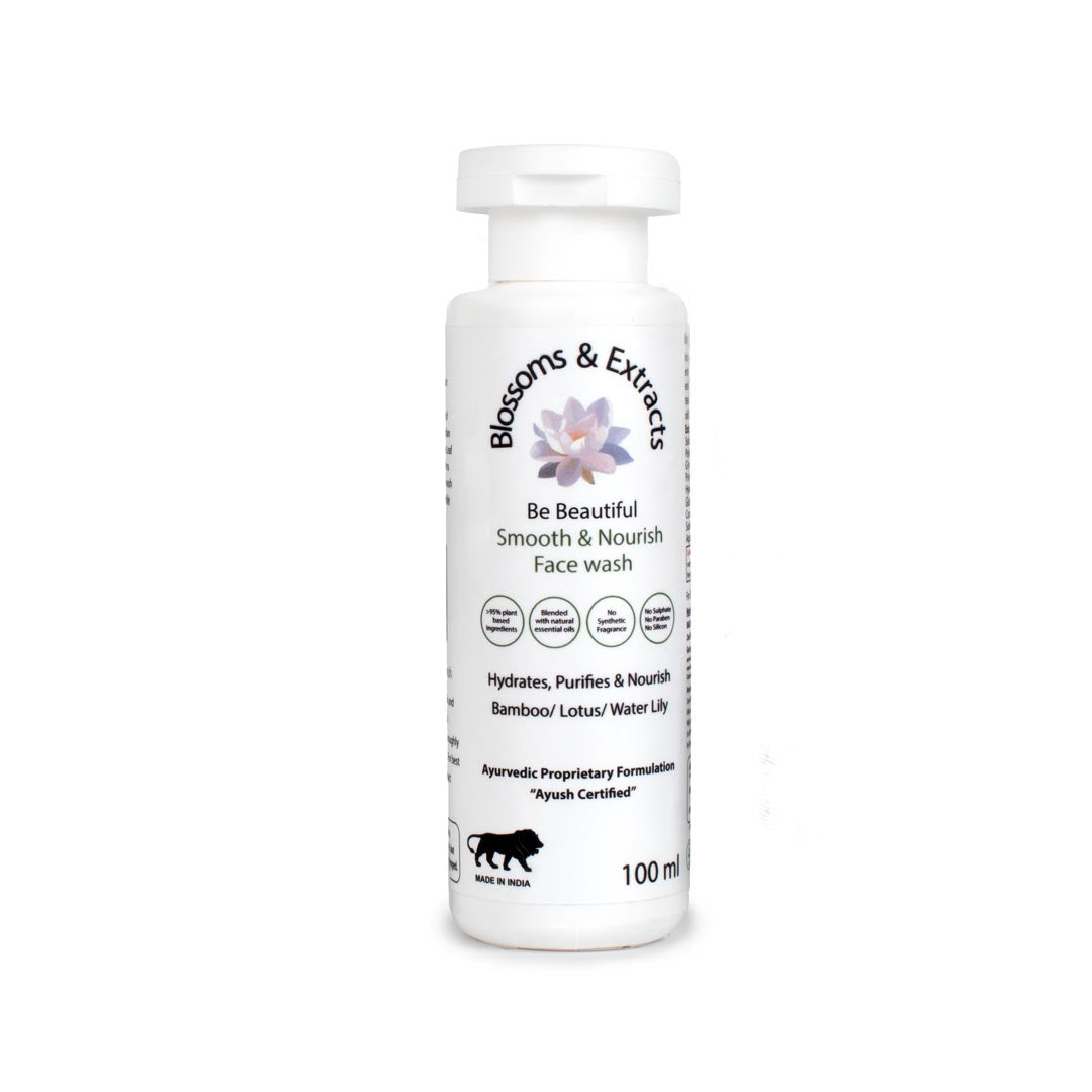 Blossoms & Extracts SMOOTH & NOURISH FACE WASH, Indian Ginseng Extract, Bamboo Extract, Gotu Kola Extract, Licorice Extract
