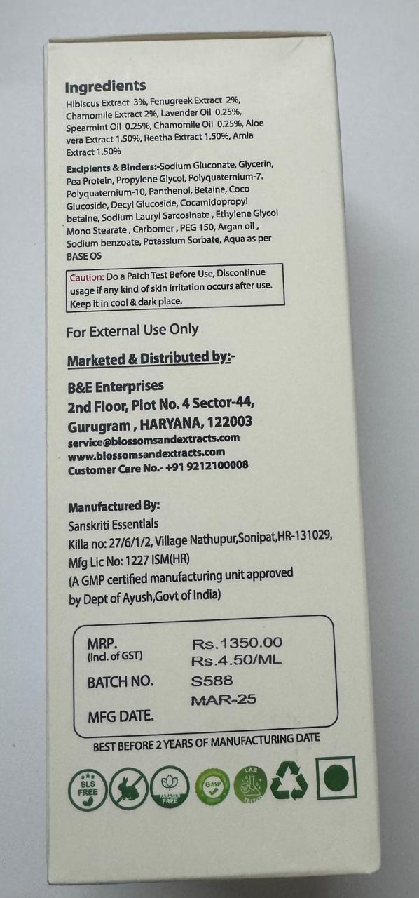 Blossoms & Extracts BOUNCE & SMOOTH Shampoo for Smoothening & Conditioning Shampoo with Hibiscus/ Fenugreek & Argan Oil (Blended with Essential Oils & Ayurvedic Herbs)