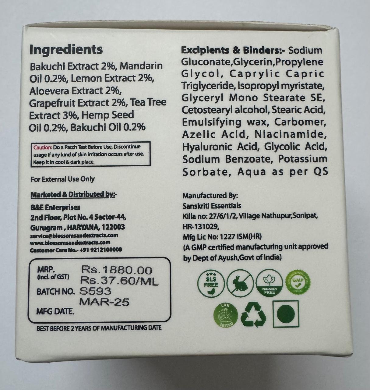 Blossoms & Extracts NOURISH & GLOW FACE CREAM (Bakuchi Oil, Mandarin, Lemon Extracts, Aloe Vera Extract)