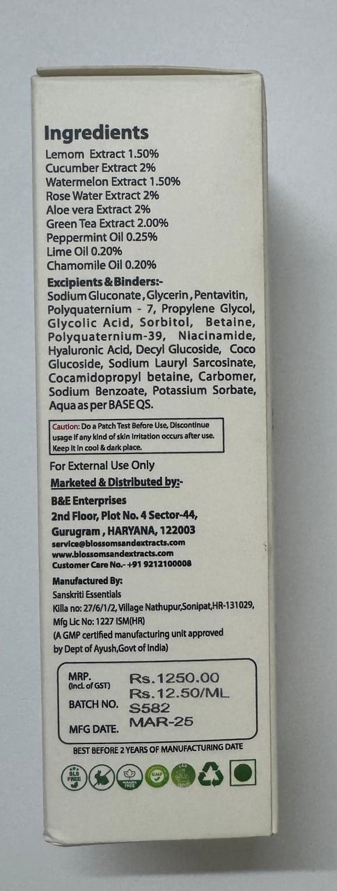 Blossoms & Extracts SMOOTH & COOL FACE WASH Wake Up Your Skin with a Burst of Freshness, Lemon Extract, Cucumber Extract, Watermelon Extract, Rose Water Extract