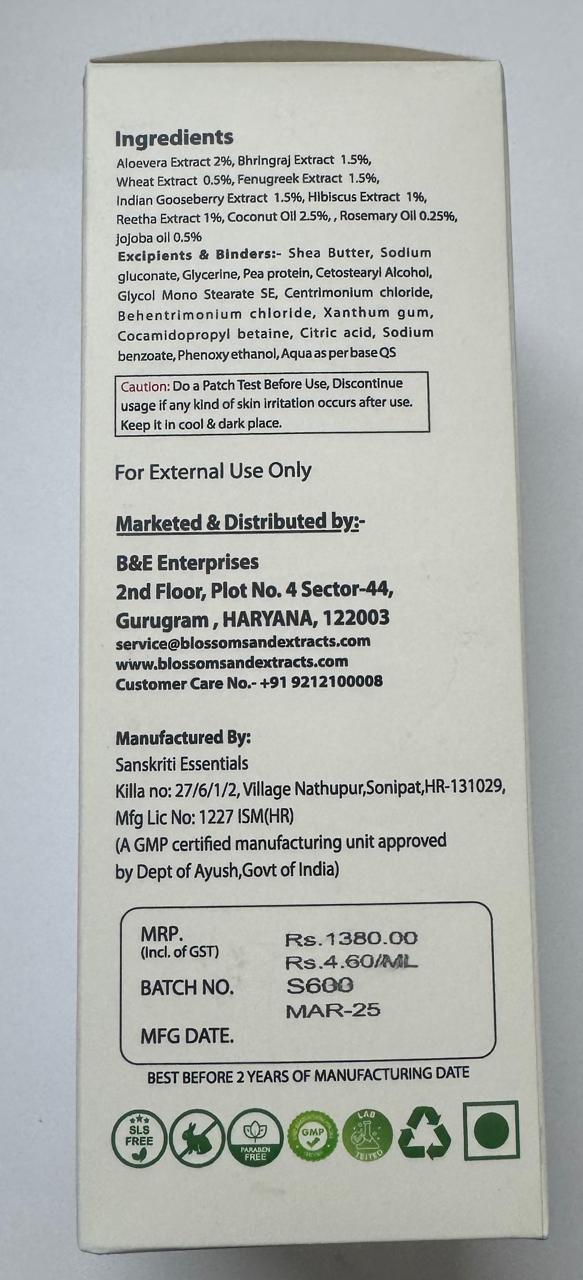 Blossoms & Extracts SOFT & SMOOTH HAIR CONDITIONER Silky Shine, Naturally (Aloe vera extracts, Bhringraj Extracts, Wheat Extracts)