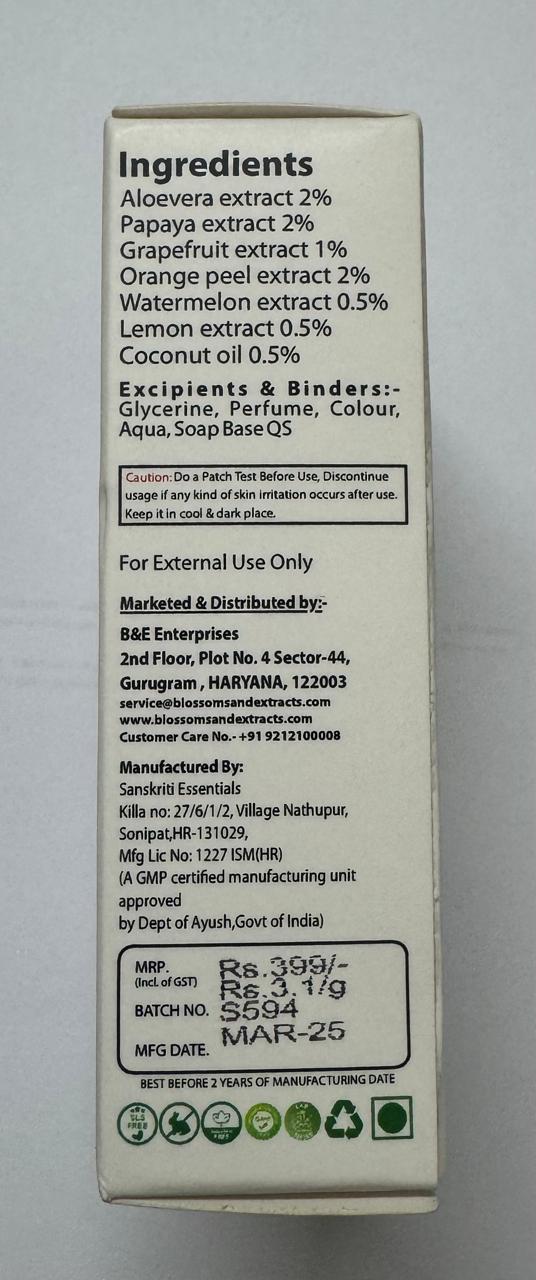 Blossoms & Extracts VELVET & PURE SOAP (with Papaya Extract, Grapefruit Extract, Orange Peel)